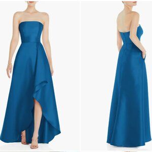 ALFRED SUNG D832 STRAPLESS SATIN CALSSIC BLUE X500 GOWN sz 10
